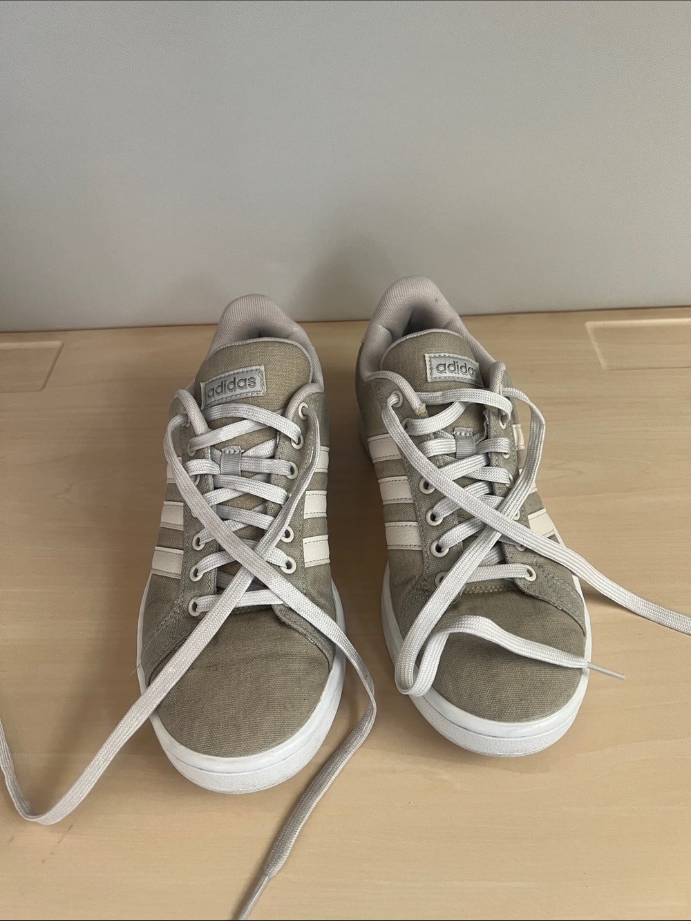 adidas Women's Taupe Sneakers with White Stripes, Size 8.5 - Picture 2 of 7